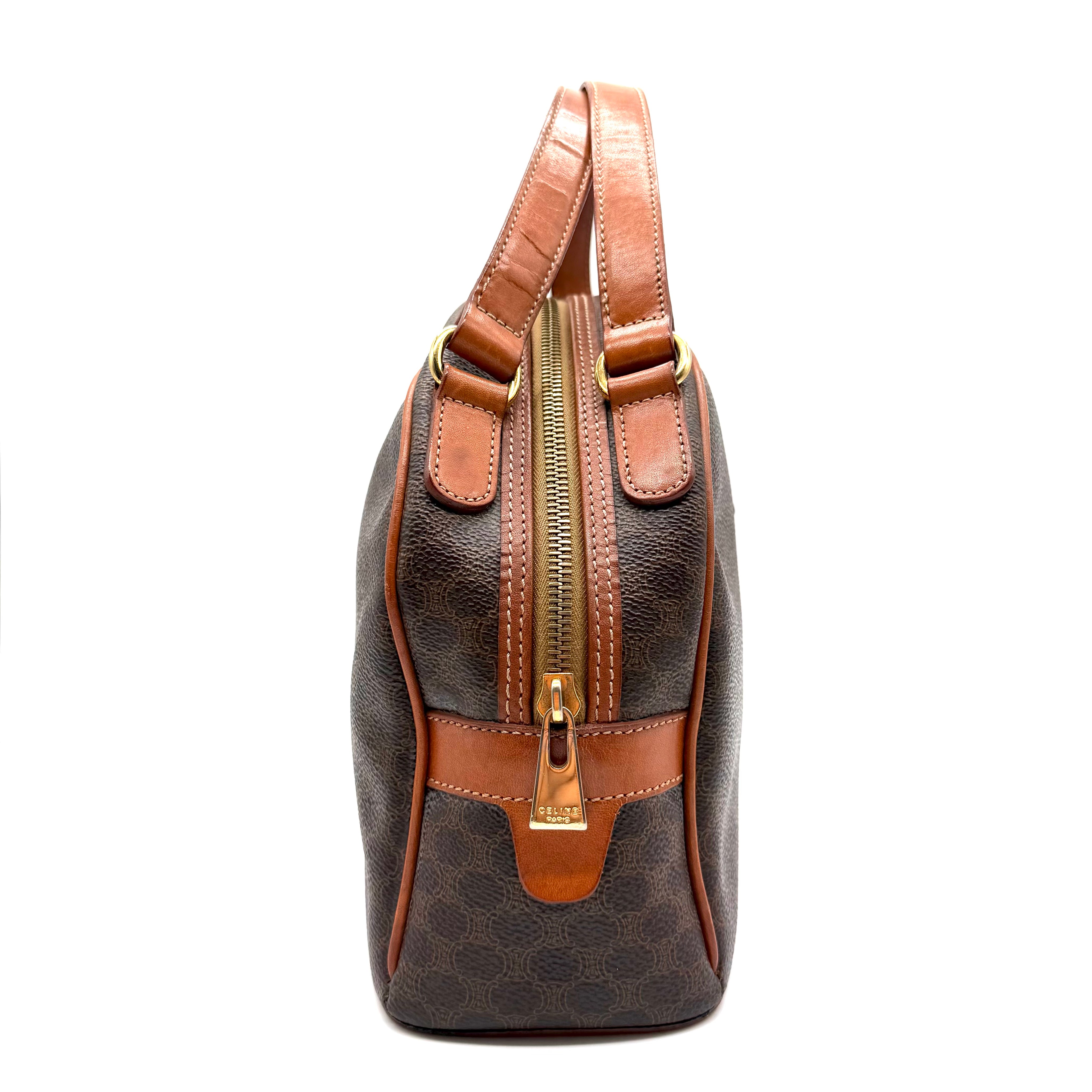 Celine | Vintage Macadam Dome Handbag | Brown Coated Canvas | Gold-Tone Hardware