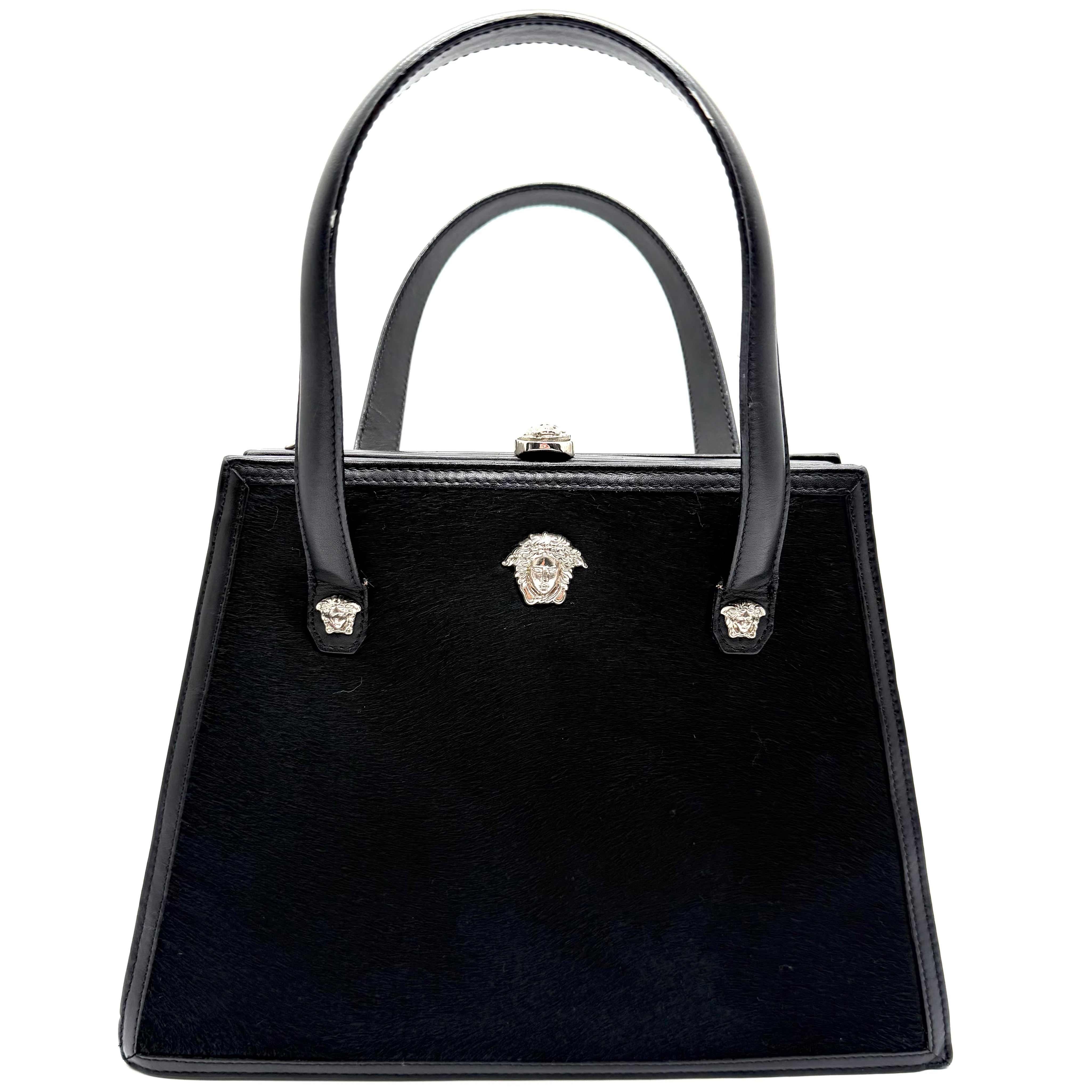 Versace | Vintage Medusa Top Handle Bag | Black Haircalf and Leather | Silver-Tone Hardware
