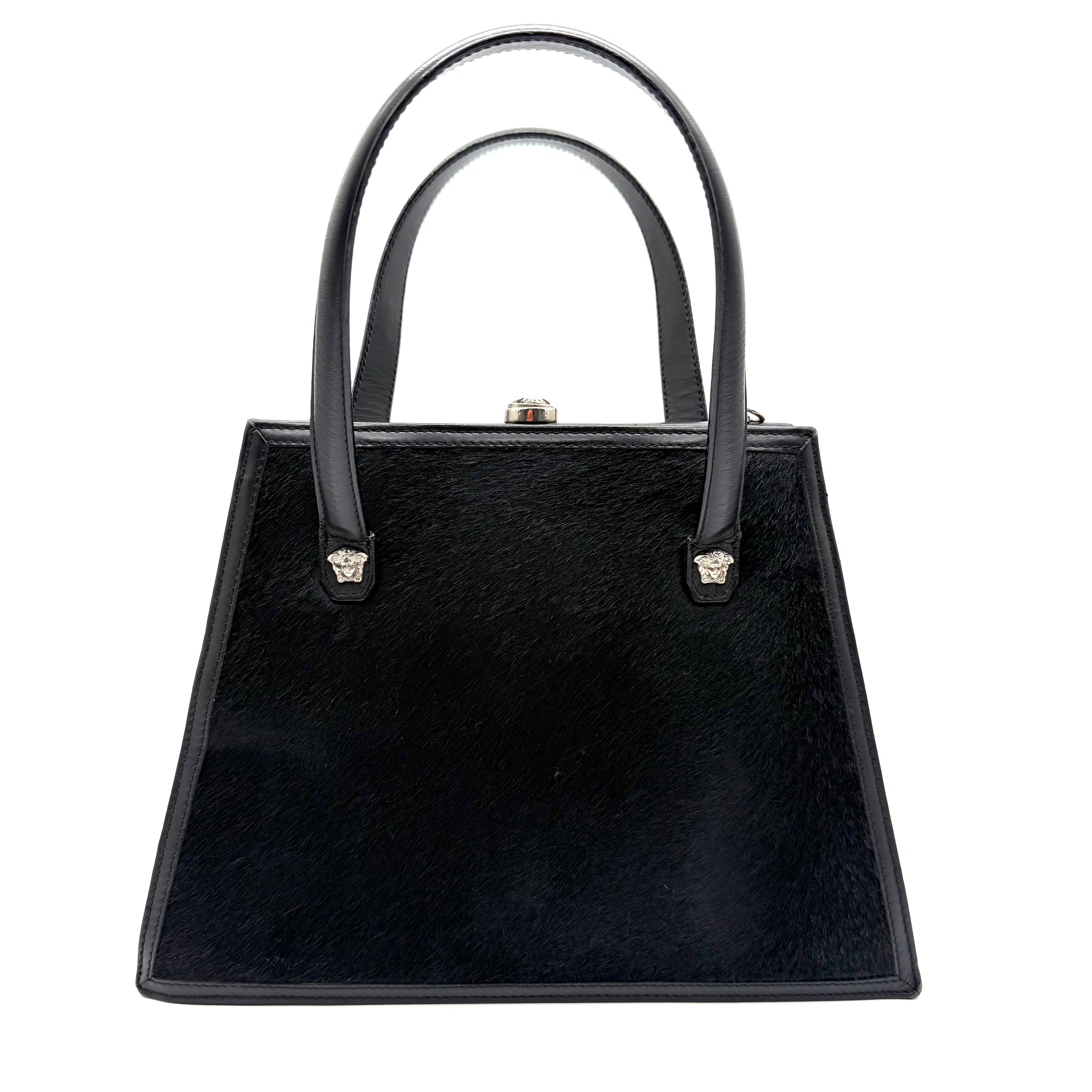 Versace | Vintage Medusa Top Handle Bag | Black Haircalf and Leather | Silver-Tone Hardware