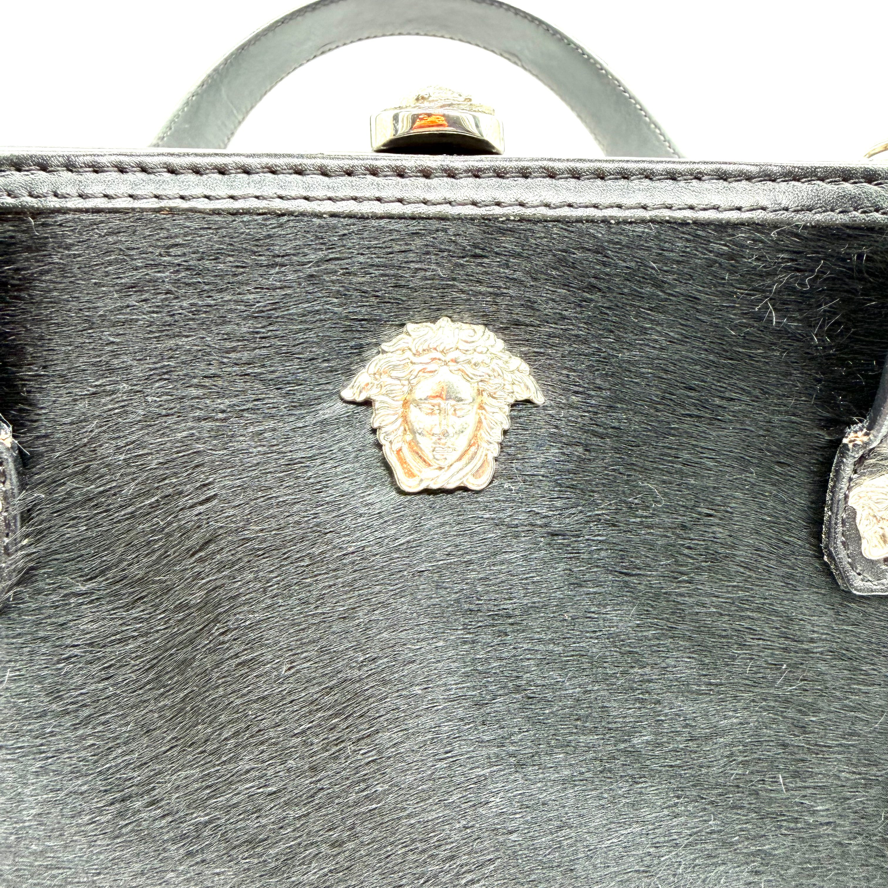 Versace | Vintage Medusa Top Handle Bag | Black Haircalf and Leather | Silver-Tone Hardware