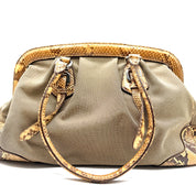 Prada | Logo Jacquard Frame Bag | Beige Canvas and Python | Silver-Tone Hardware