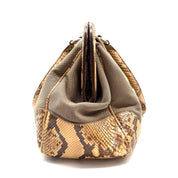 Prada | Logo Jacquard Frame Bag | Beige Canvas and Python | Silver-Tone Hardware