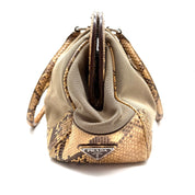 Prada | Logo Jacquard Frame Bag | Beige Canvas and Python | Silver-Tone Hardware