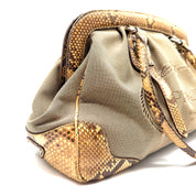 Prada | Logo Jacquard Frame Bag | Beige Canvas and Python | Silver-Tone Hardware