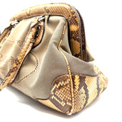 Prada | Logo Jacquard Frame Bag | Beige Canvas and Python | Silver-Tone Hardware
