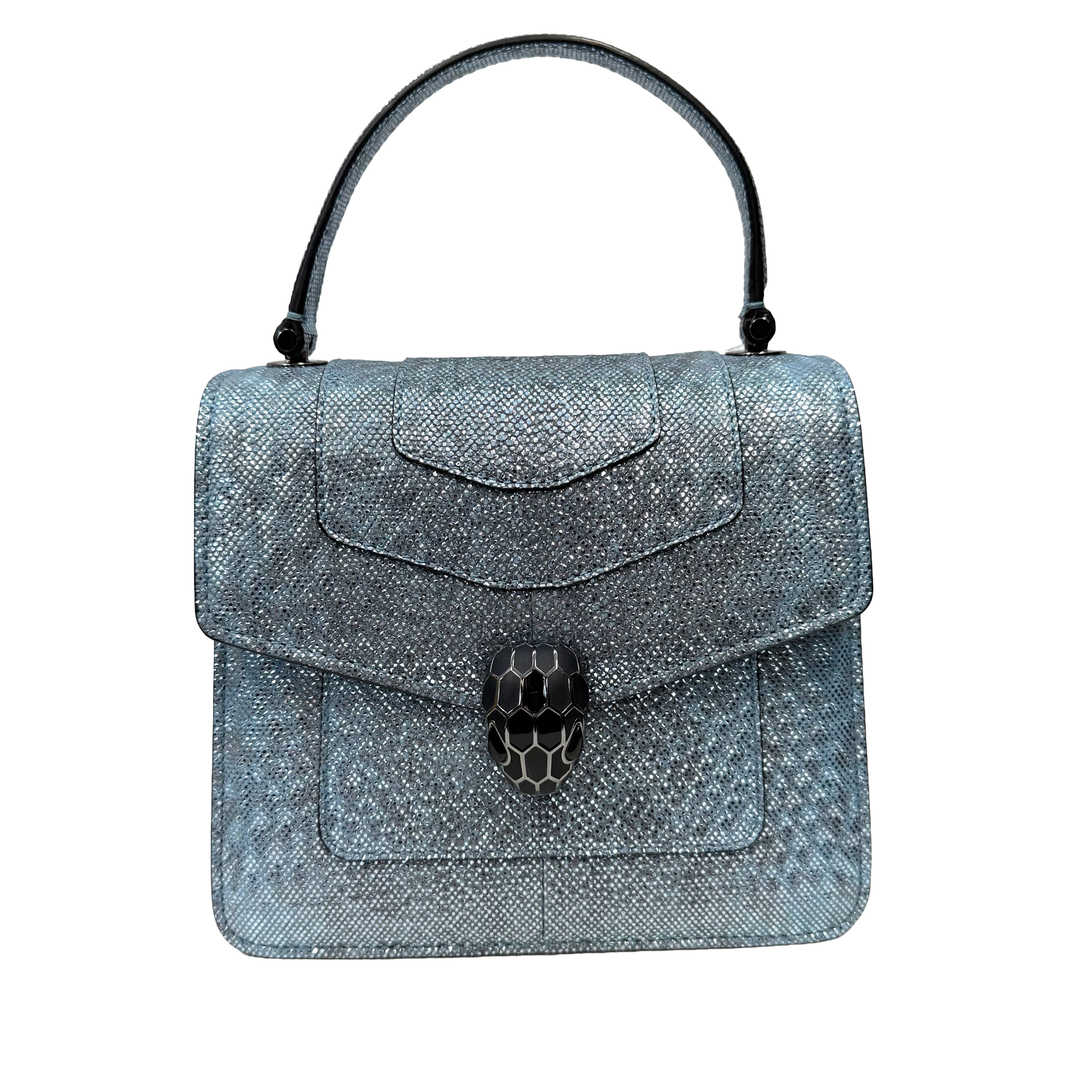 Bvlgari | Metallic Blue Serpenti Snakehead Clasp Top Handle Crossbody Bag (Pristine Condition)
