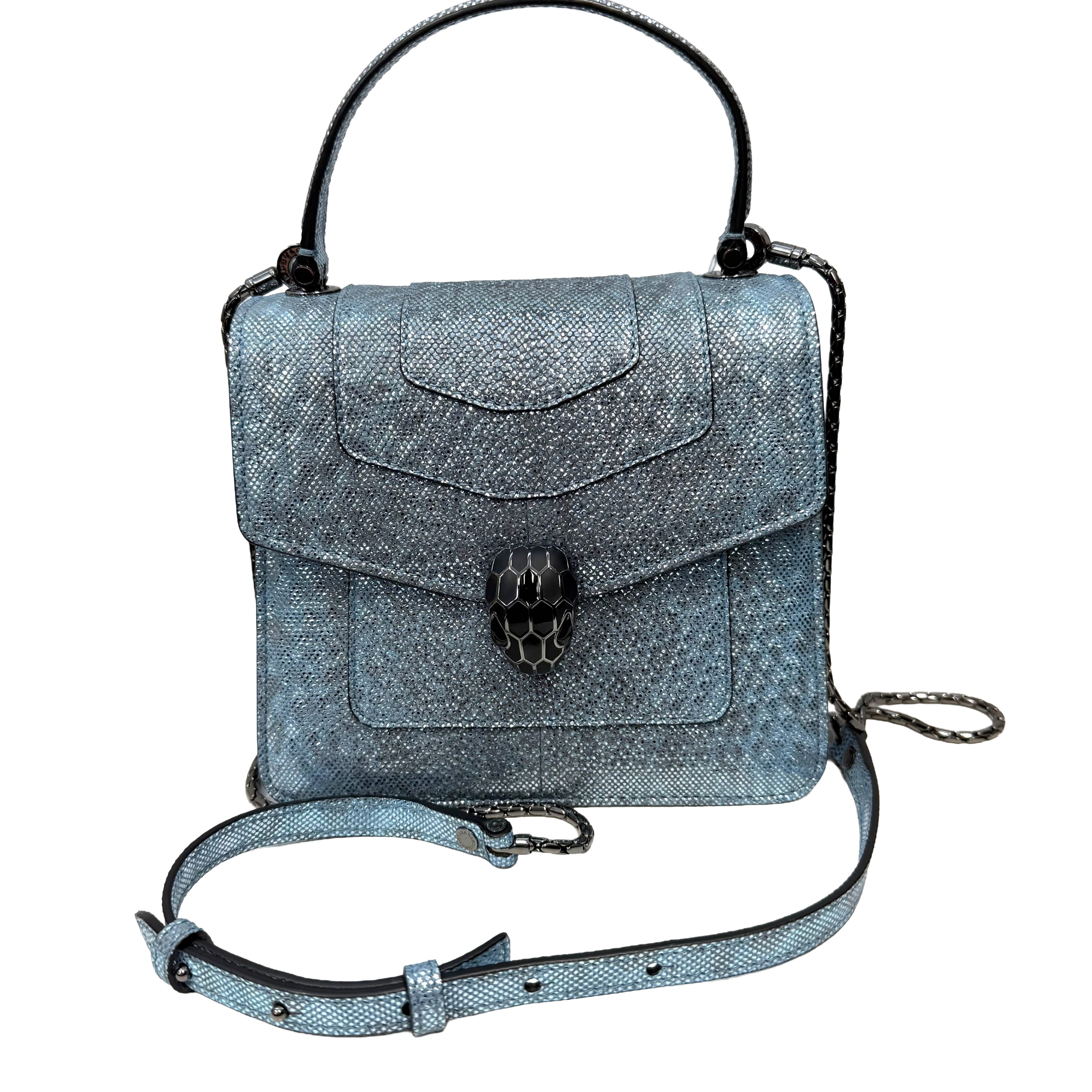 Bvlgari | Metallic Blue Serpenti Snakehead Clasp Top Handle Crossbody Bag (Pristine Condition)