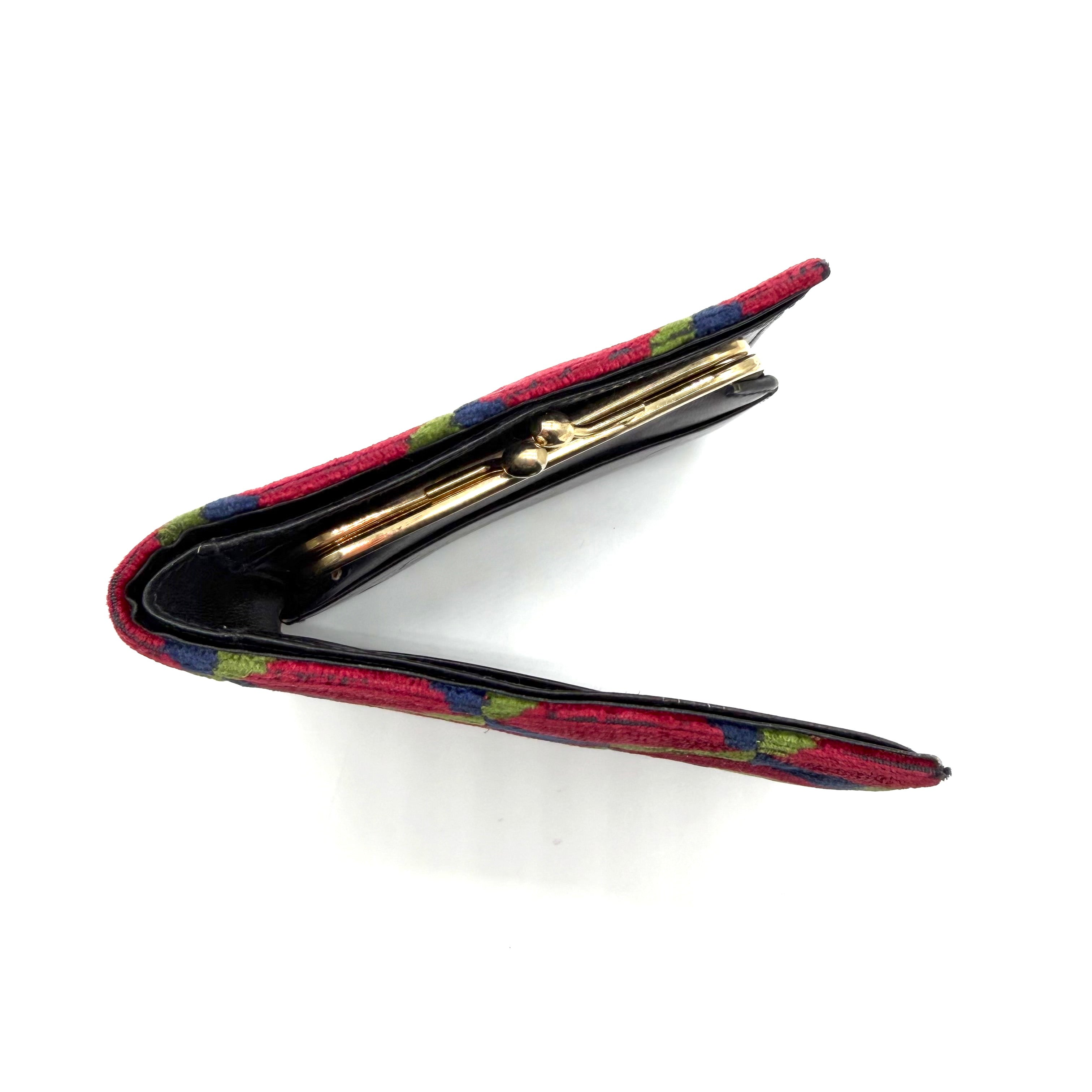 Roberta di Camerino | Geometric Bifold Wallet | Multicolour Velvet and Black Leather | Gold-Tone Hardware