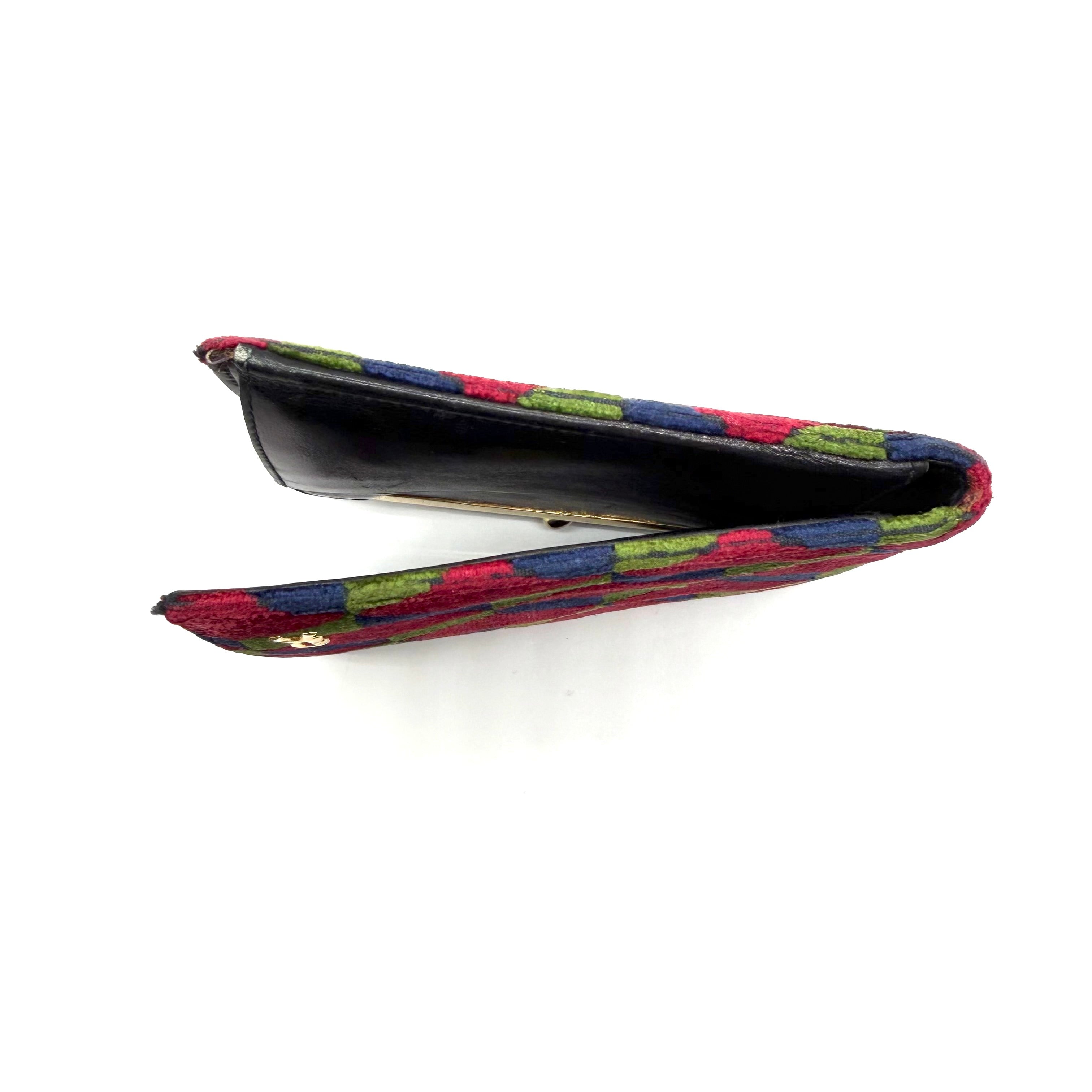 Roberta di Camerino | Geometric Bifold Wallet | Multicolour Velvet and Black Leather | Gold-Tone Hardware