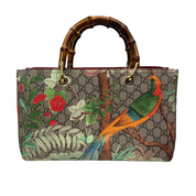 Gucci | Floral Bird Print Monogram Bamboo Handle Tote Bag (Pristine Condition)