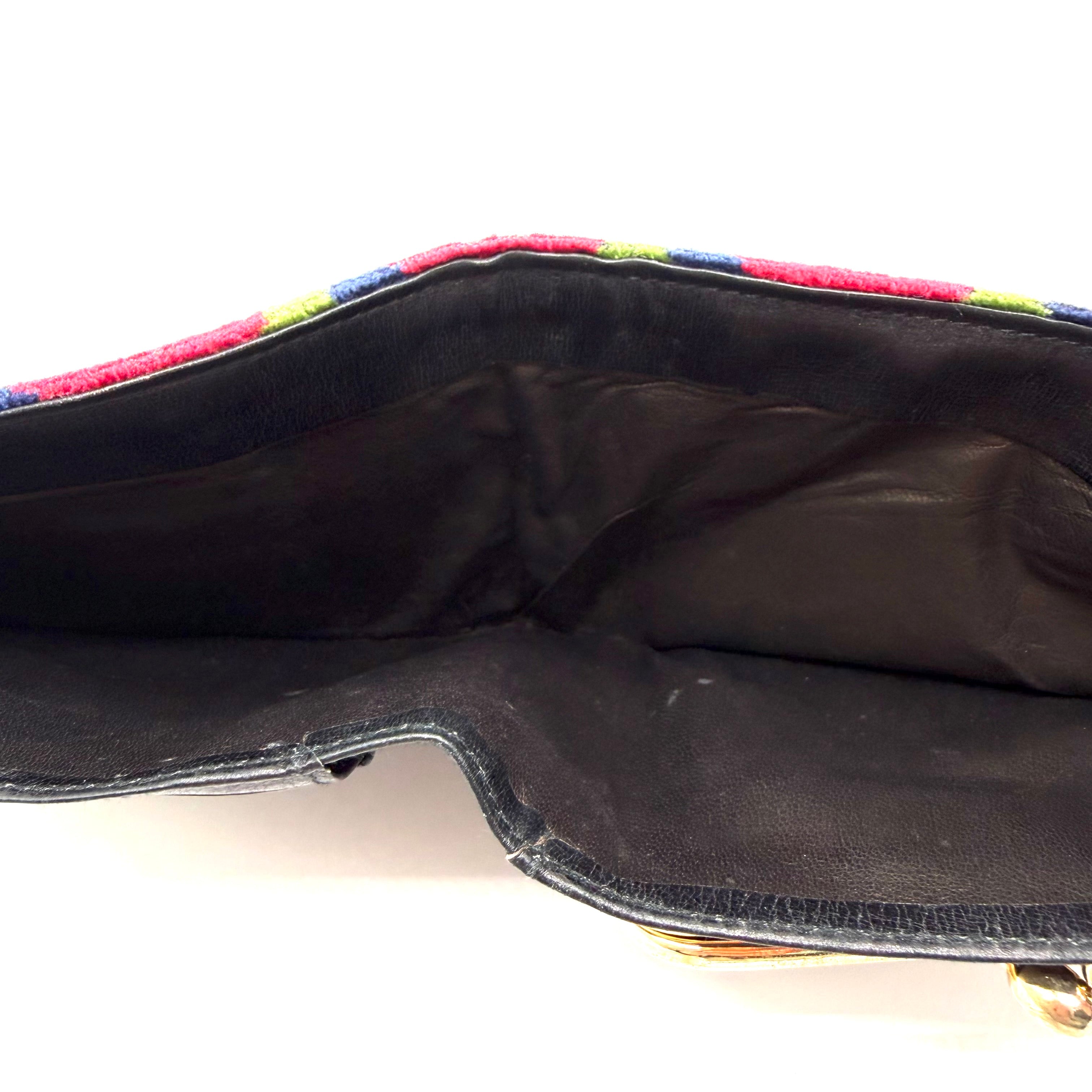 Roberta di Camerino | Geometric Bifold Wallet | Multicolour Velvet and Black Leather | Gold-Tone Hardware