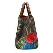 Gucci | Floral Bird Print Monogram Bamboo Handle Tote Bag (Pristine Condition)