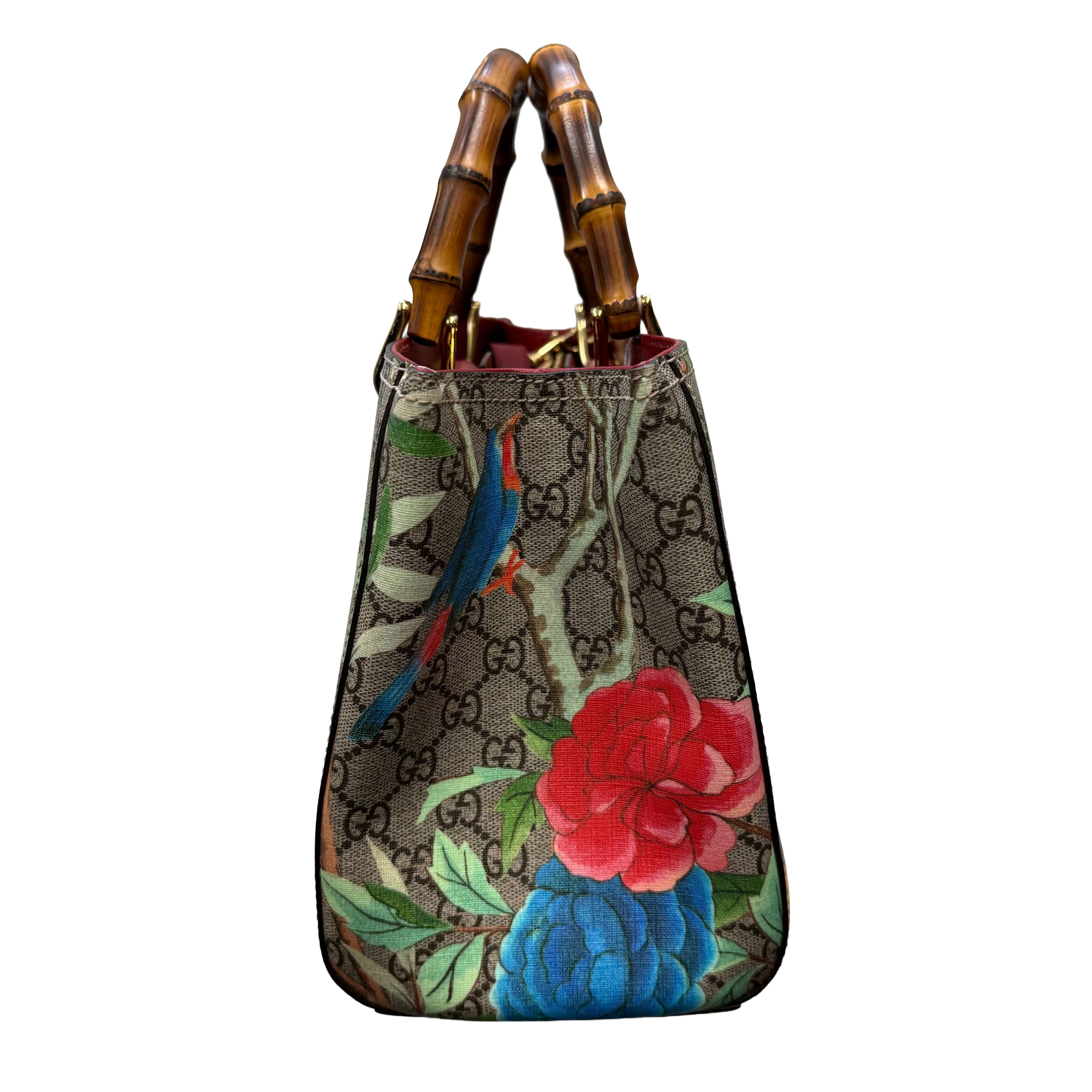 Gucci | Floral Bird Print Monogram Bamboo Handle Tote Bag (Pristine Condition)