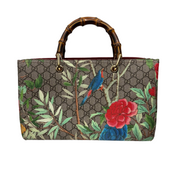 Gucci | Floral Bird Print Monogram Bamboo Handle Tote Bag (Pristine Condition)