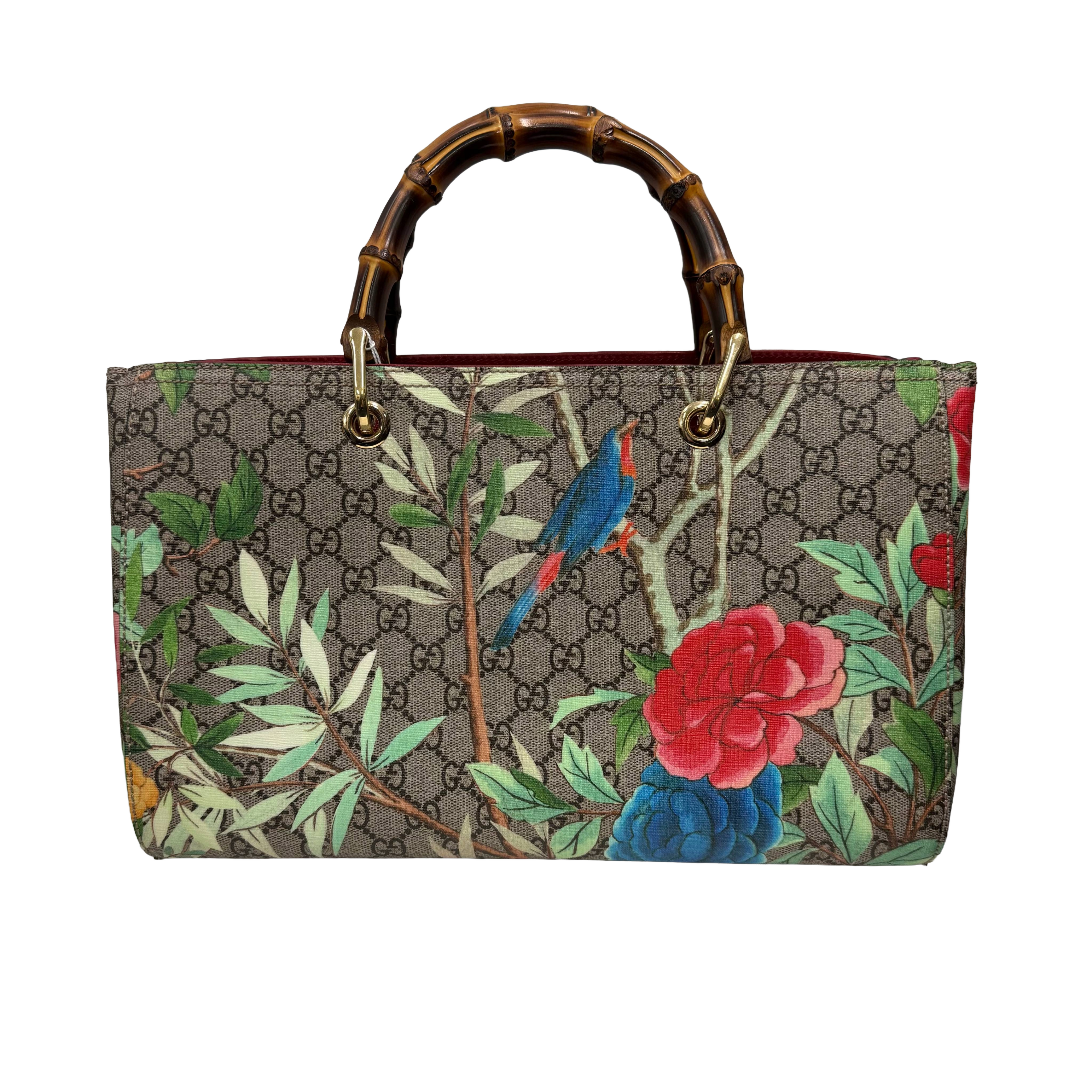 Gucci | Floral Bird Print Monogram Bamboo Handle Tote Bag (Pristine Condition)