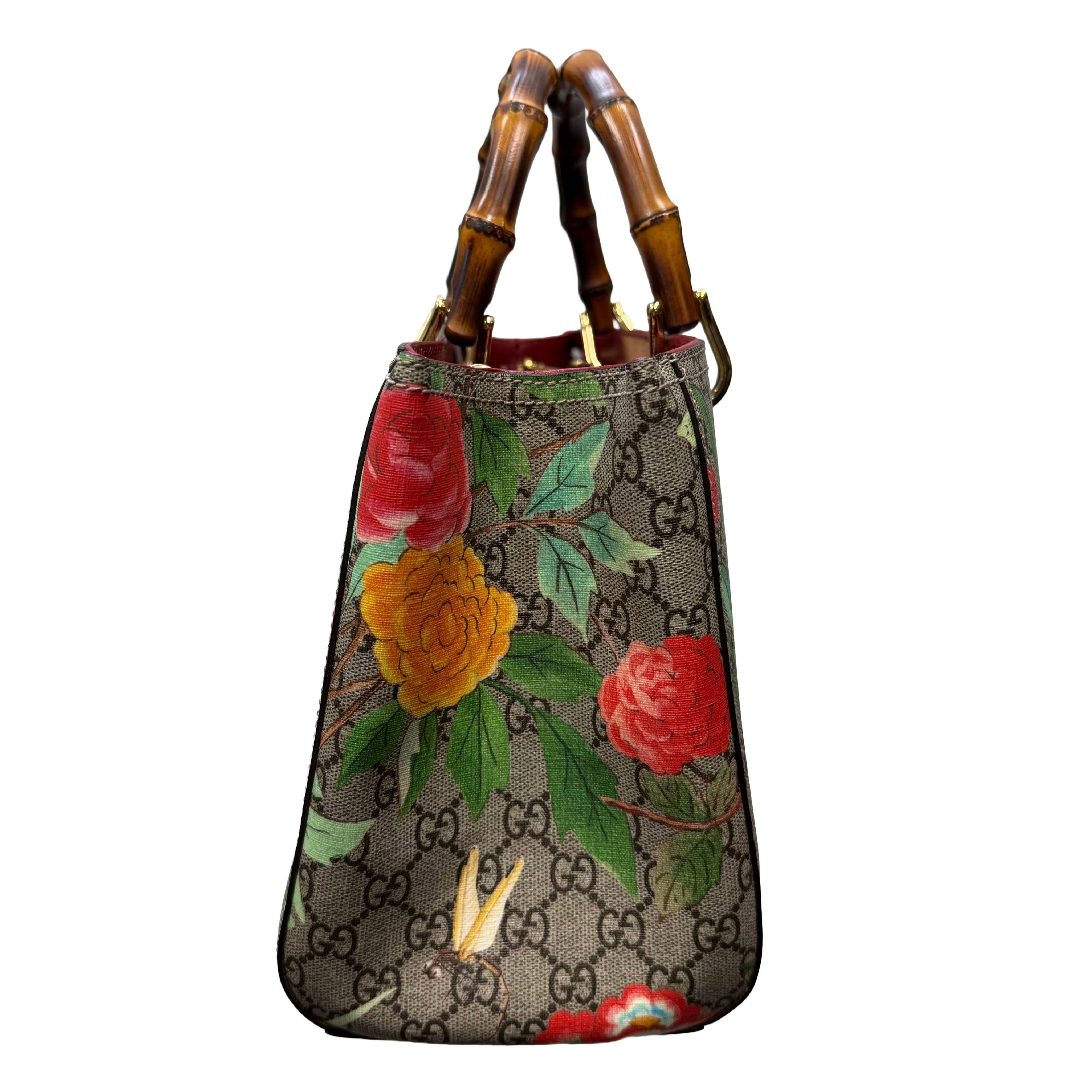 Gucci | Floral Bird Print Monogram Bamboo Handle Tote Bag (Pristine Condition)