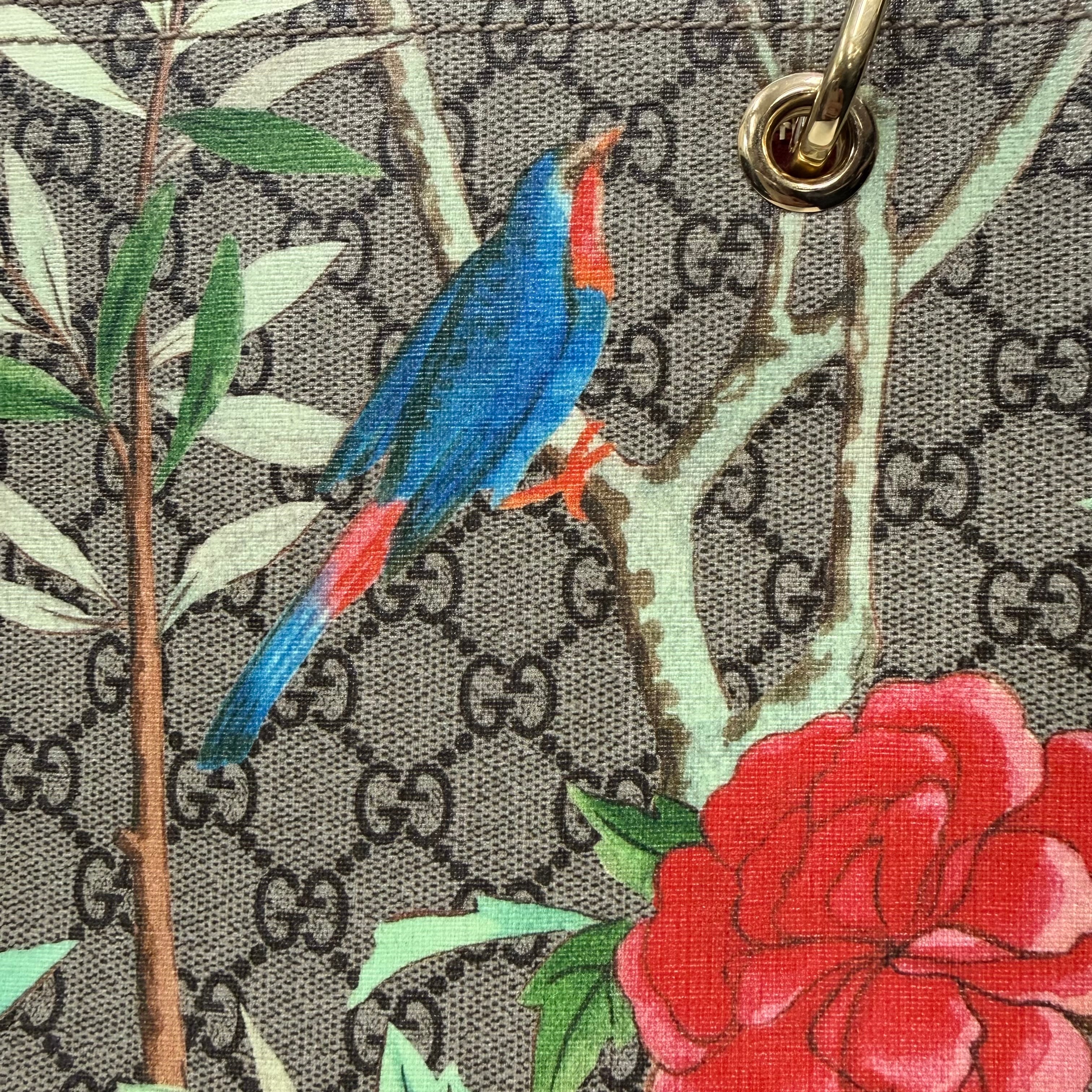 Gucci | Floral Bird Print Monogram Bamboo Handle Tote Bag (Pristine Condition)