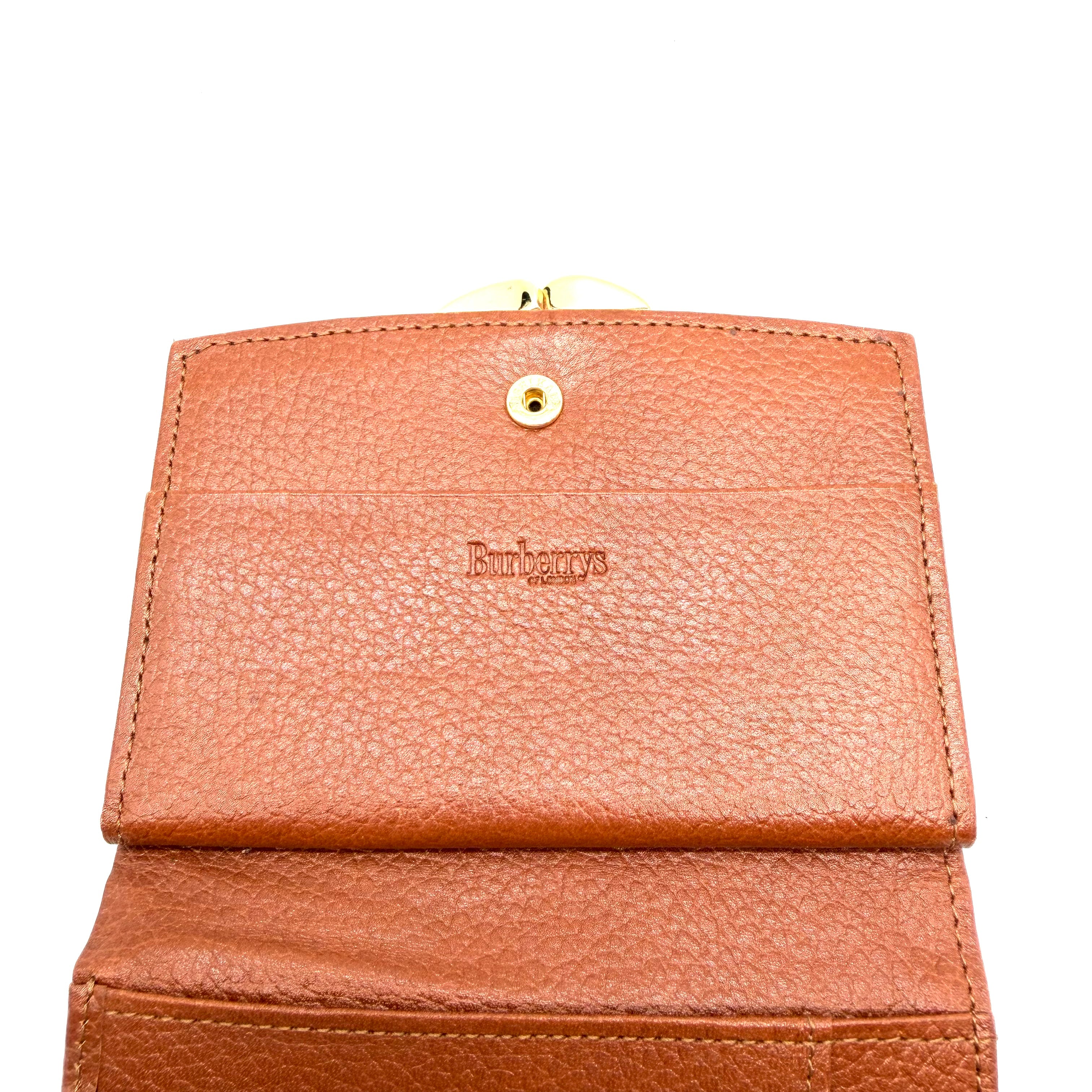 Burberrys | Vintage Bifold Wallet with Coin Purse | Brown Grained Leather | Gold-Tone Hardware