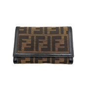 Fendi | Zucca Compact Trifold Wallet | Brown FF Jacquard and Black Leather | Gold-Tone Hardware