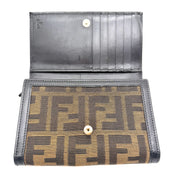 Fendi | Zucca Compact Trifold Wallet | Brown FF Jacquard and Black Leather | Gold-Tone Hardware