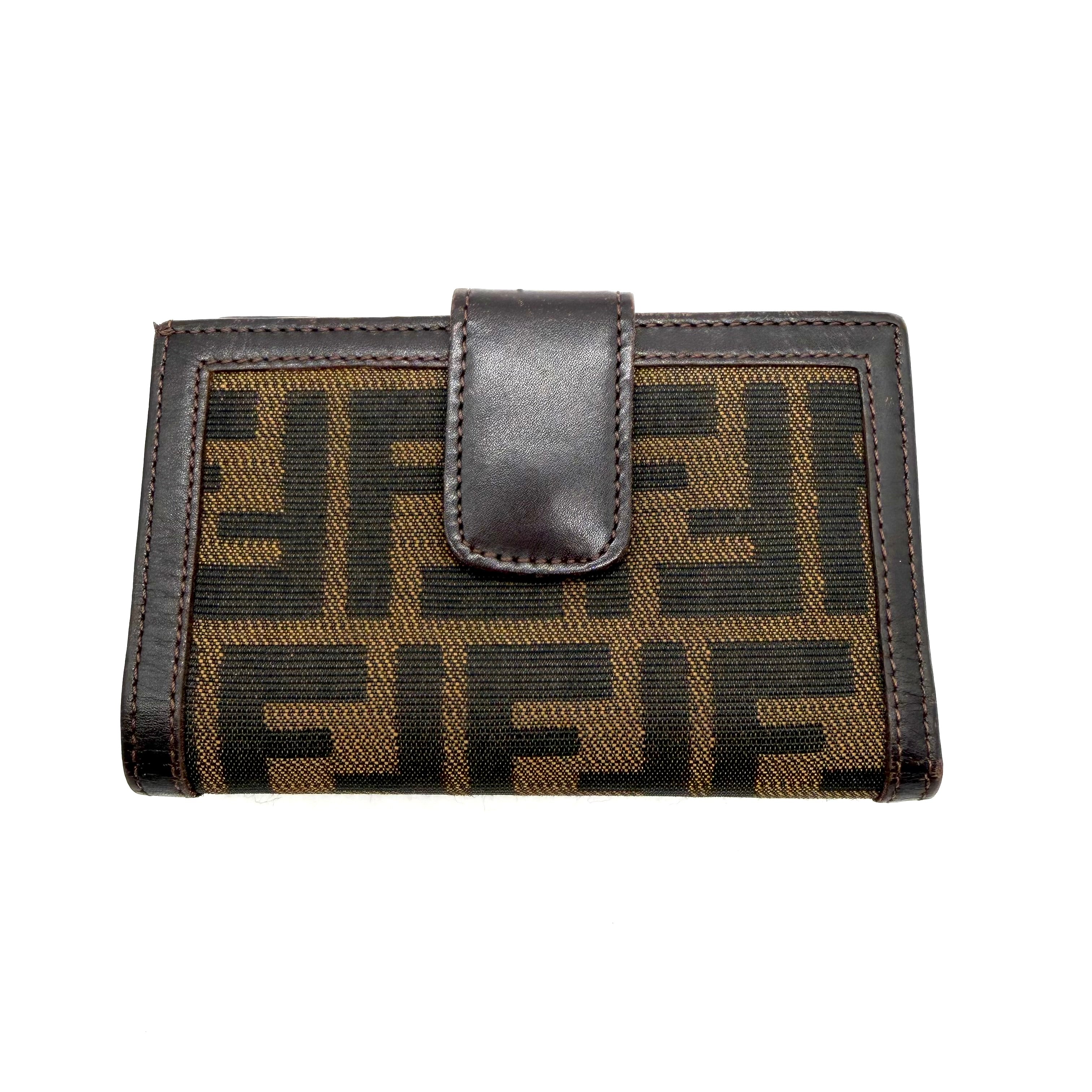 Fendi | Zucca Compact Bifold Wallet | Brown FF Jacquard and Leather | Silver-Tone Hardware