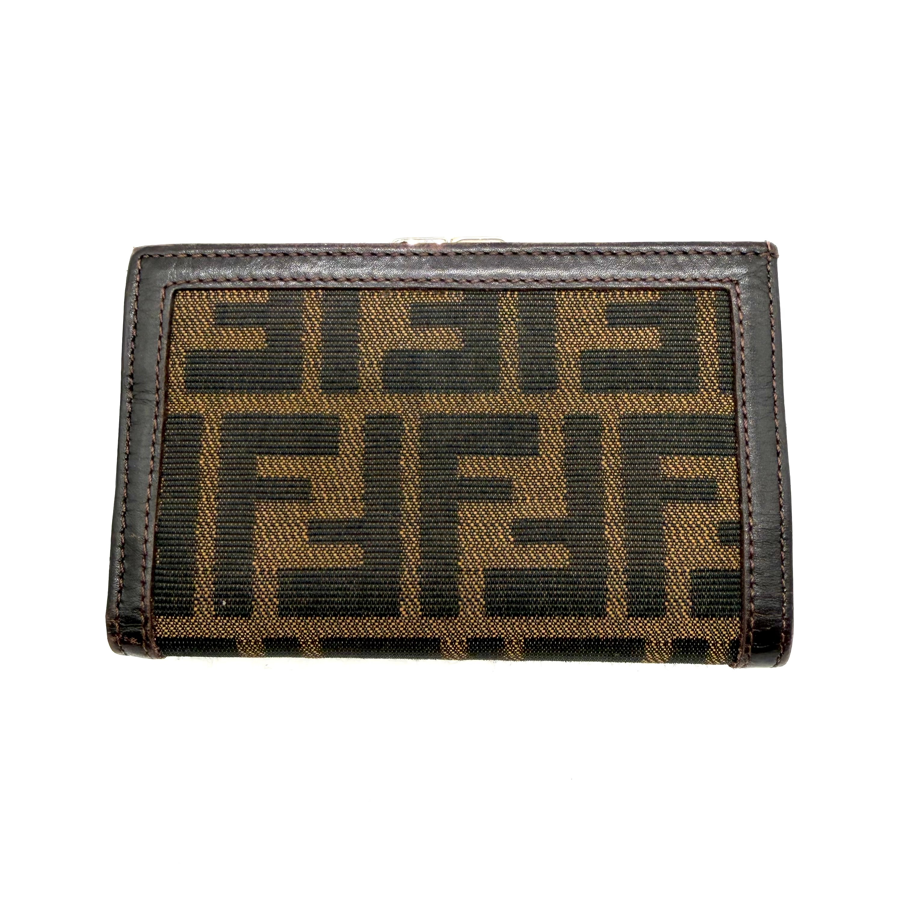 Fendi | Zucca Compact Bifold Wallet | Brown FF Jacquard and Leather | Silver-Tone Hardware