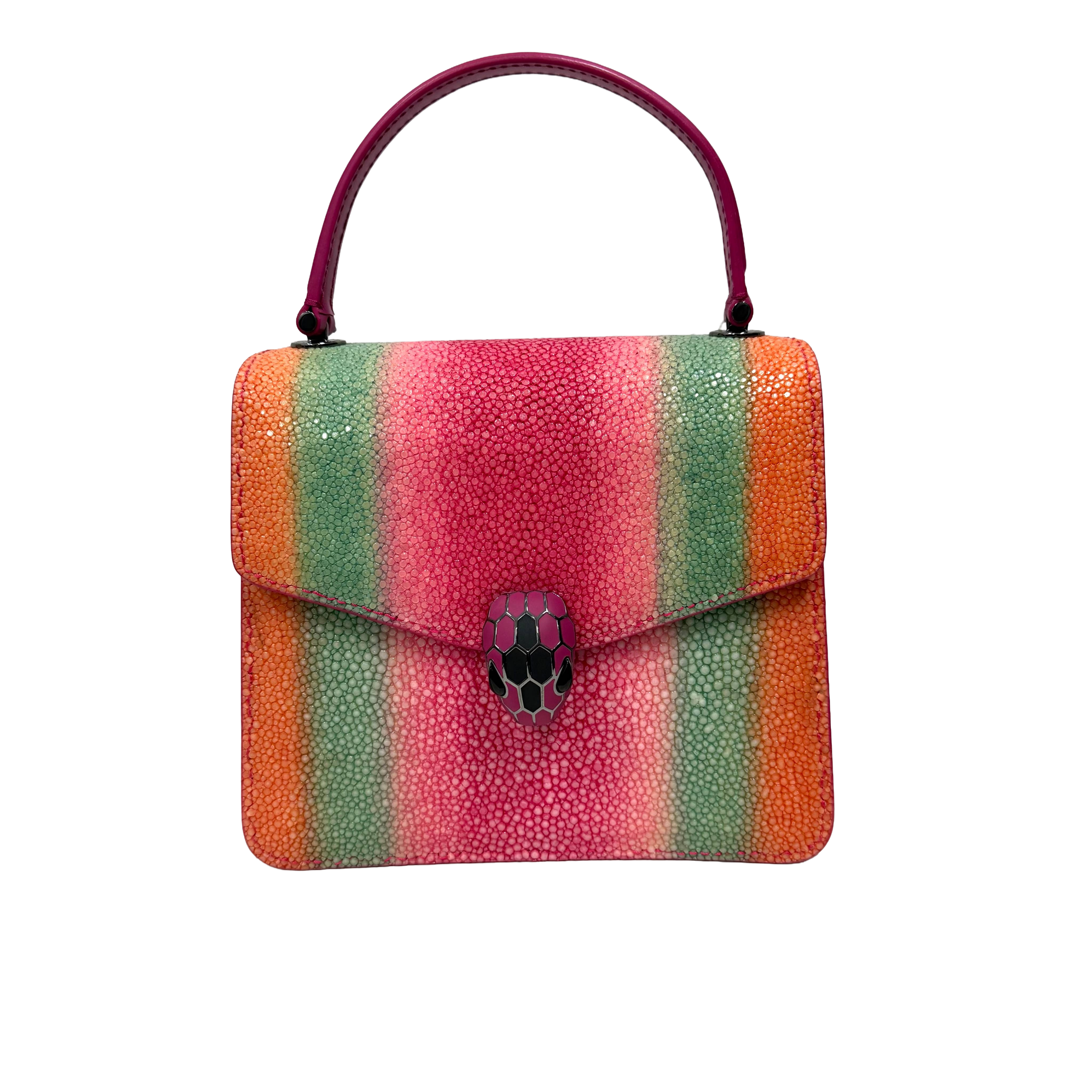 Bvlgari | Rainbow Gradient Serpenti Top Handle Bag – Multicolor Exotic Texture Mini Satchel (Pristine Condition)