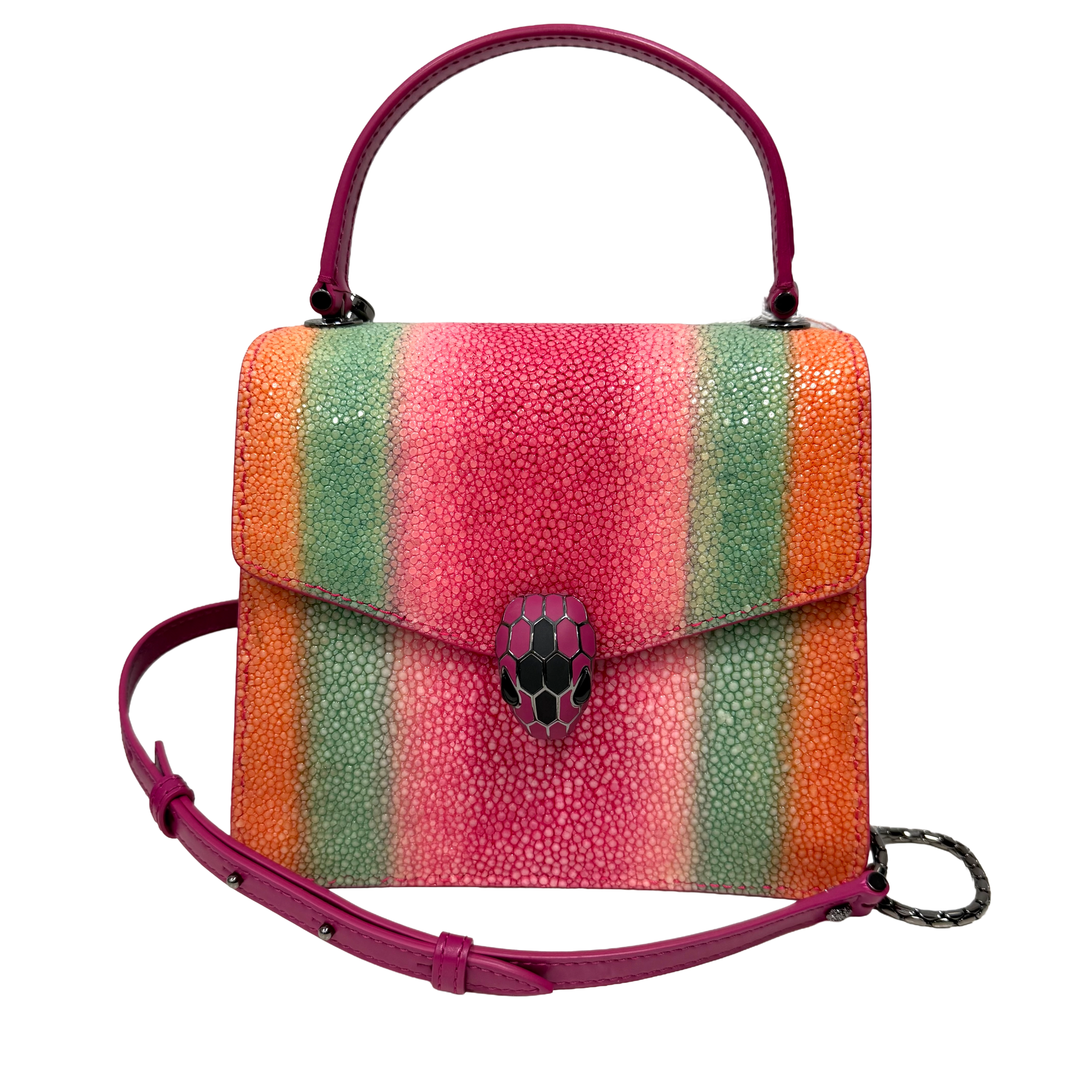 Bvlgari | Rainbow Gradient Serpenti Top Handle Bag – Multicolor Exotic Texture Mini Satchel (Pristine Condition)