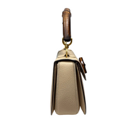 Gucci | Beige Pebbled Leather Bamboo Top Handle Satchel (Excellent Condition)