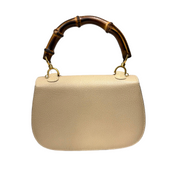 Gucci | Beige Pebbled Leather Bamboo Top Handle Satchel (Excellent Condition)