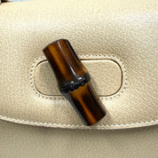 Gucci | Beige Pebbled Leather Bamboo Top Handle Satchel (Excellent Condition)