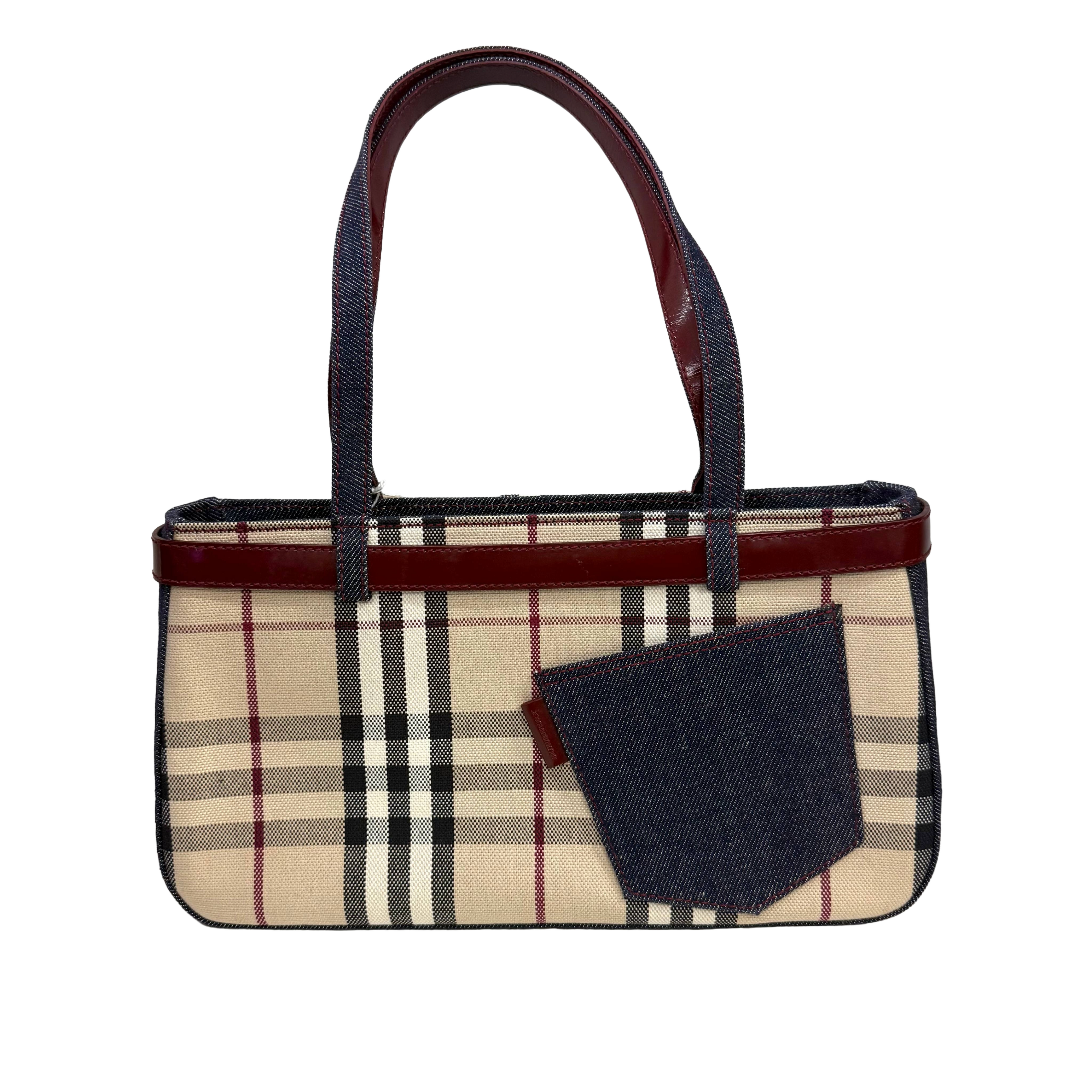 Burberry | Vintage Check Canvas Tote Bag with Denim Pocket (Excellent Condition)