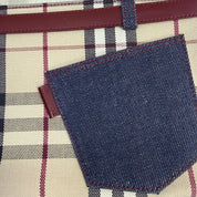 Burberry | Vintage Check Canvas Tote Bag with Denim Pocket (Excellent Condition)
