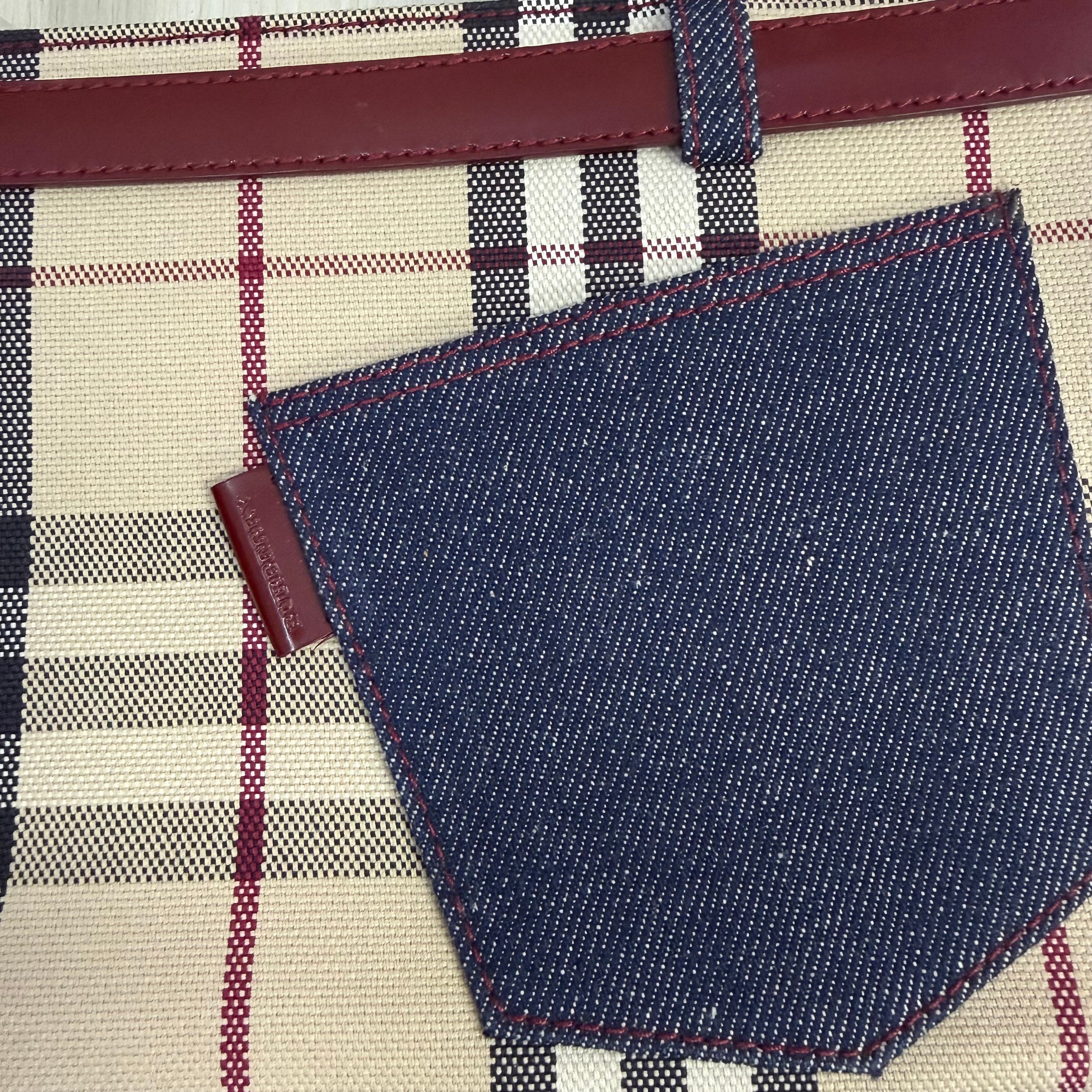 Burberry | Vintage Check Canvas Tote Bag with Denim Pocket (Excellent Condition)