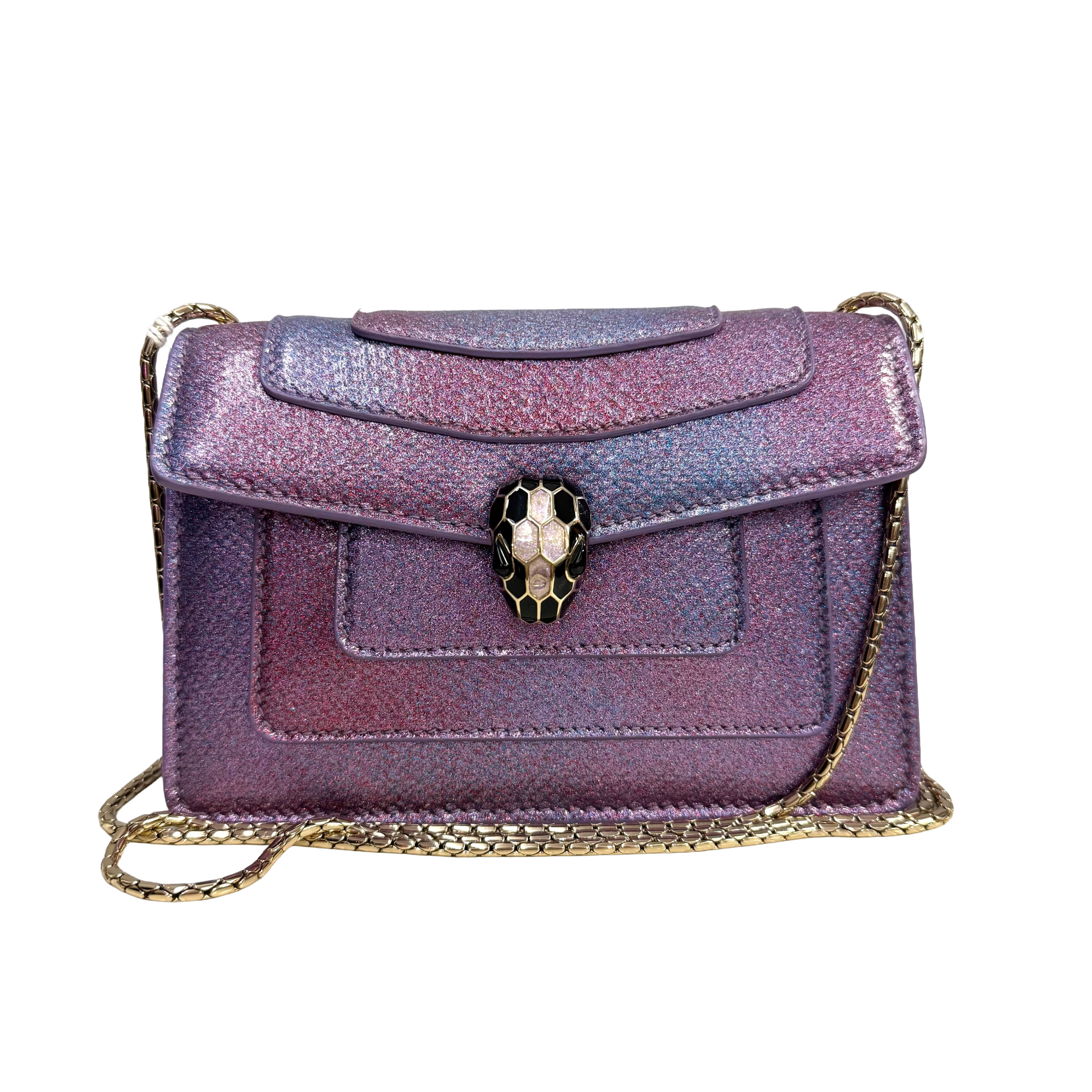 Iridescent Purple Serpenti-Style Chain Shoulder Bag – Metallic Exotic Texture Mini Evening Bag (Pristine Condition)