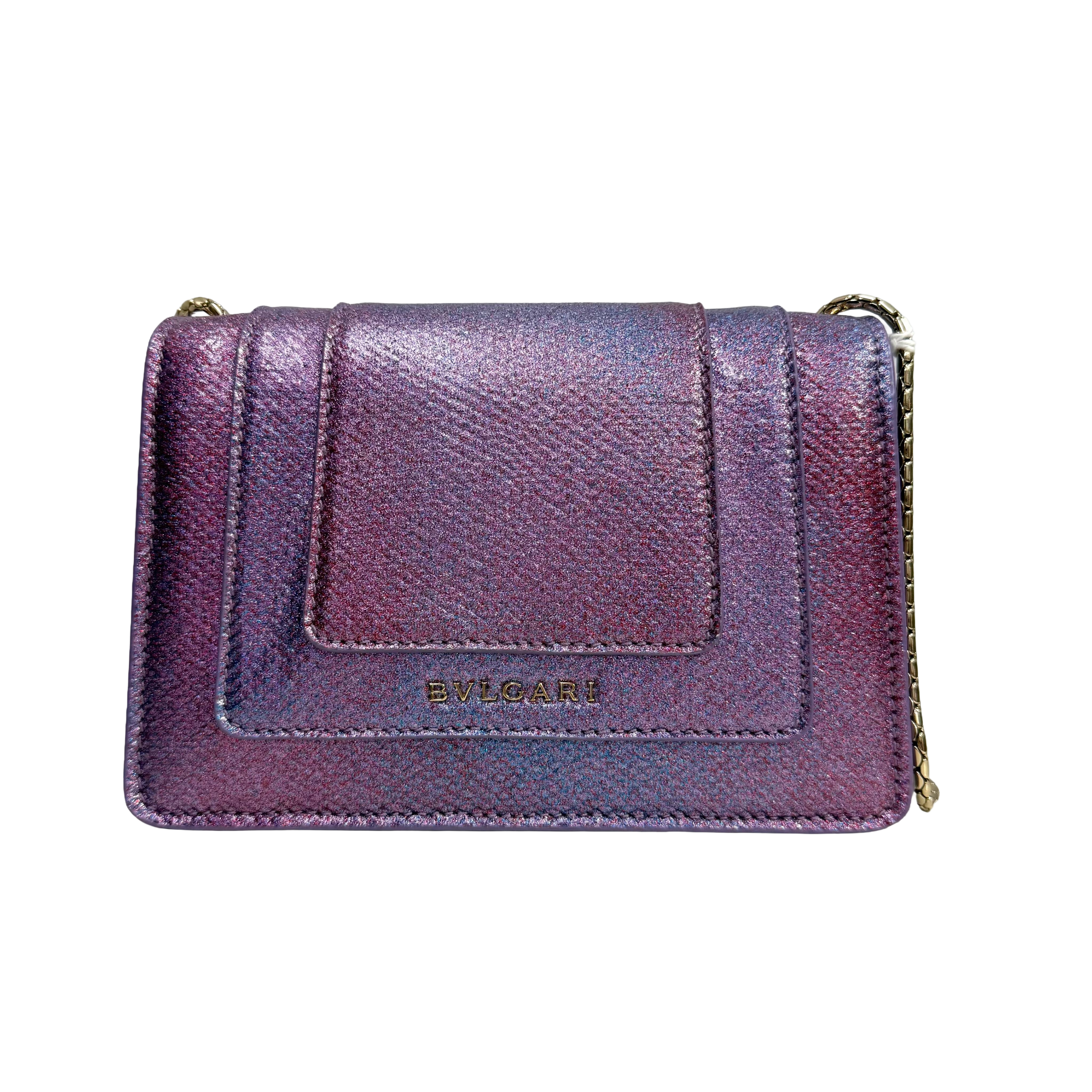 Iridescent Purple Serpenti-Style Chain Shoulder Bag – Metallic Exotic Texture Mini Evening Bag (Pristine Condition)