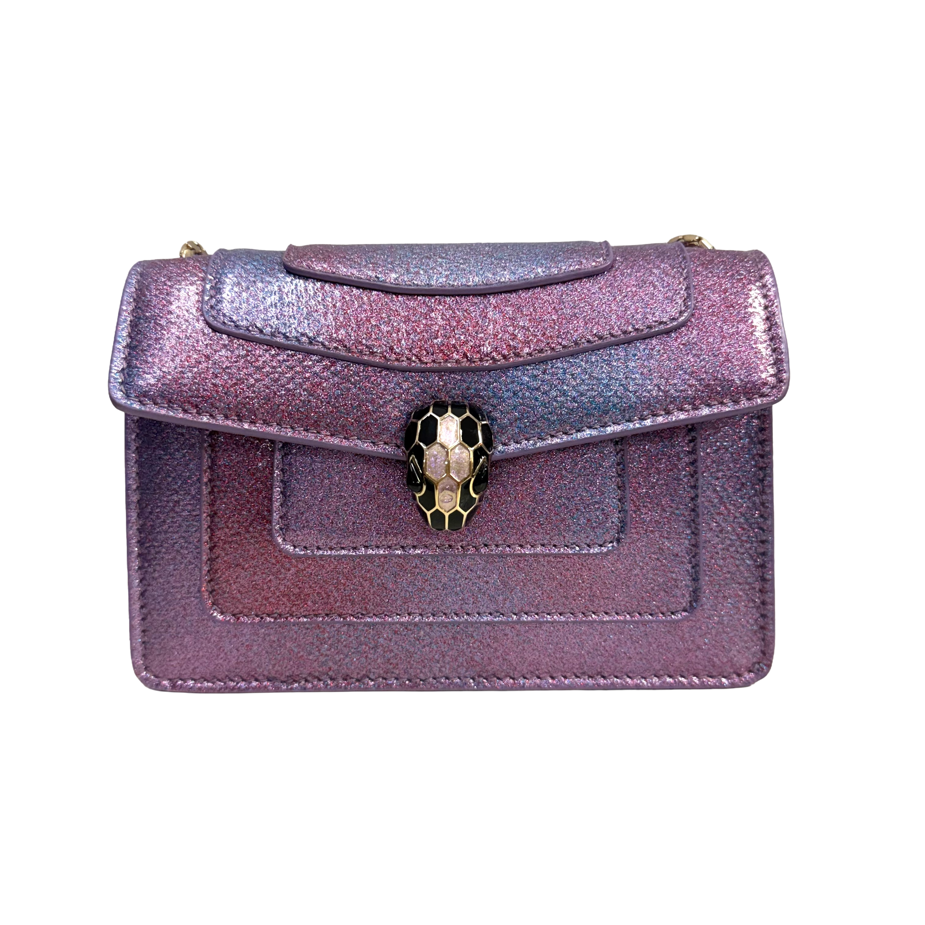 Iridescent Purple Serpenti-Style Chain Shoulder Bag – Metallic Exotic Texture Mini Evening Bag (Pristine Condition)