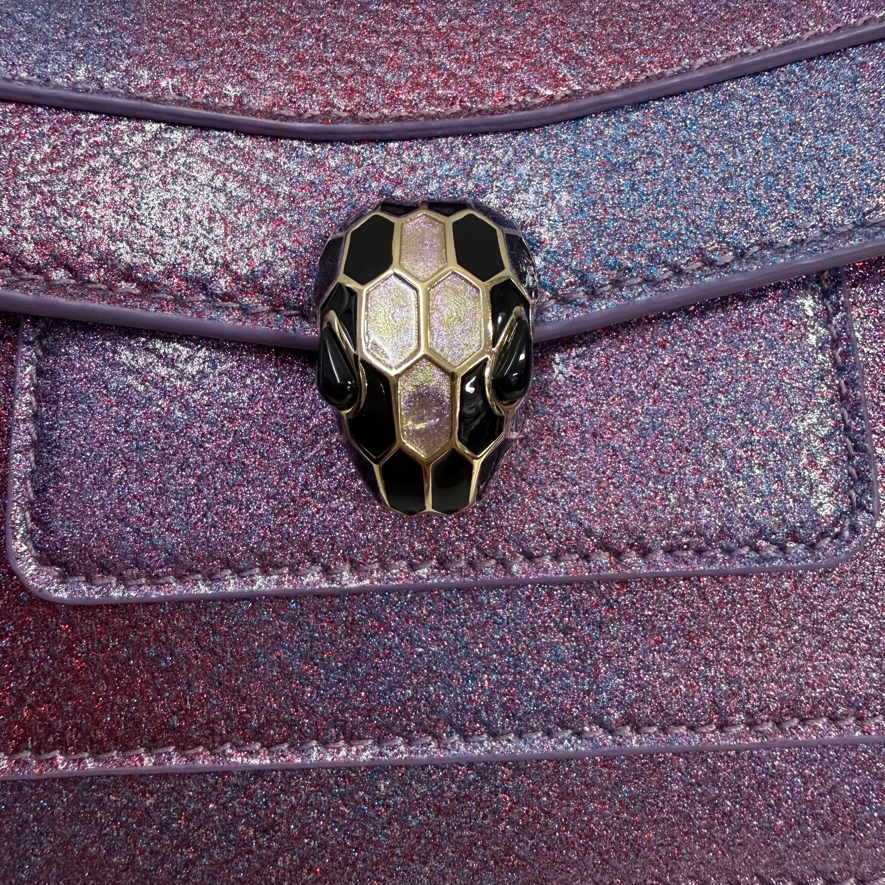 Iridescent Purple Serpenti-Style Chain Shoulder Bag – Metallic Exotic Texture Mini Evening Bag (Pristine Condition)