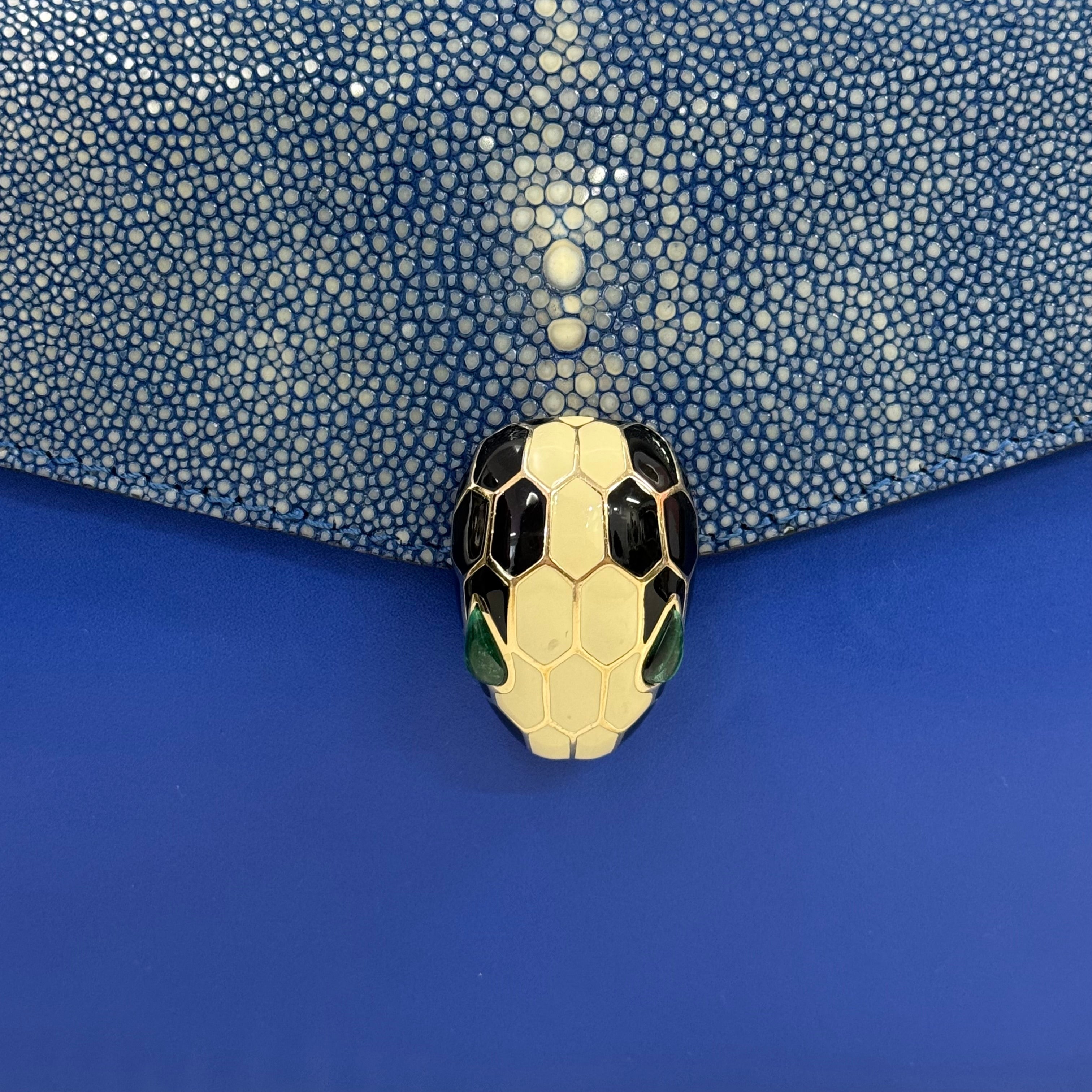 Bvlgari | Royal Blue Serpenti Chain Shoulder Bag – Exotic Textured Flap Mini Crossbody (Excellent Condition)