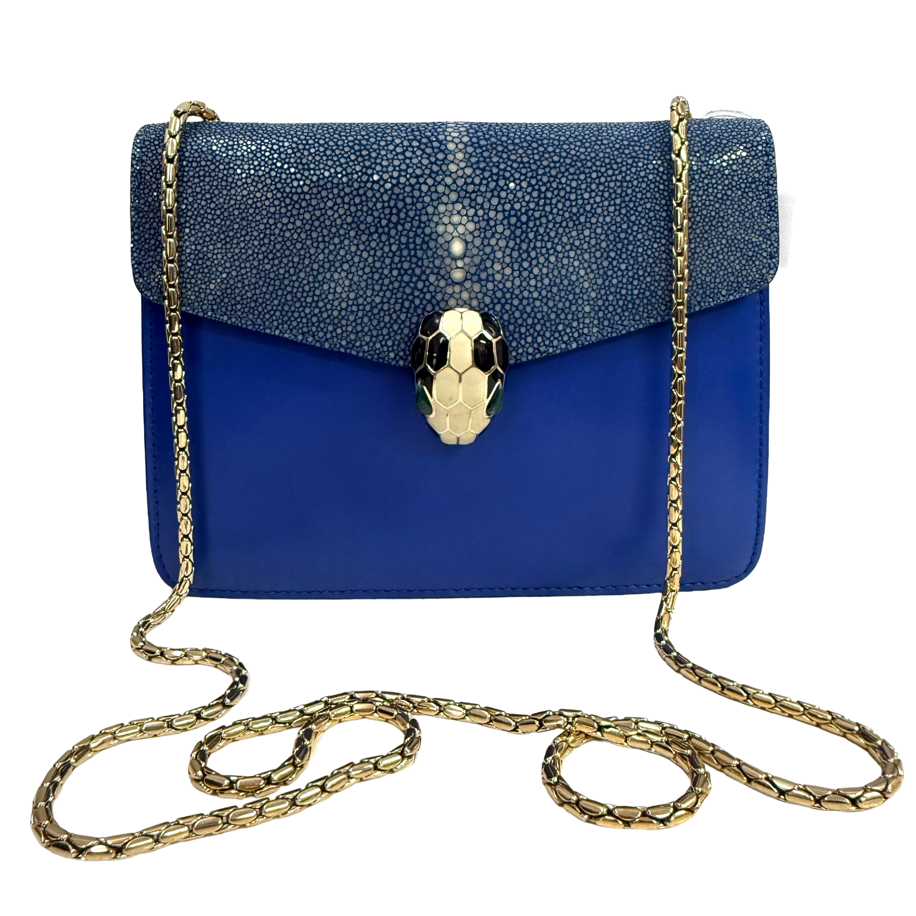 Bvlgari | Royal Blue Serpenti Chain Shoulder Bag – Exotic Textured Flap Mini Crossbody (Excellent Condition)