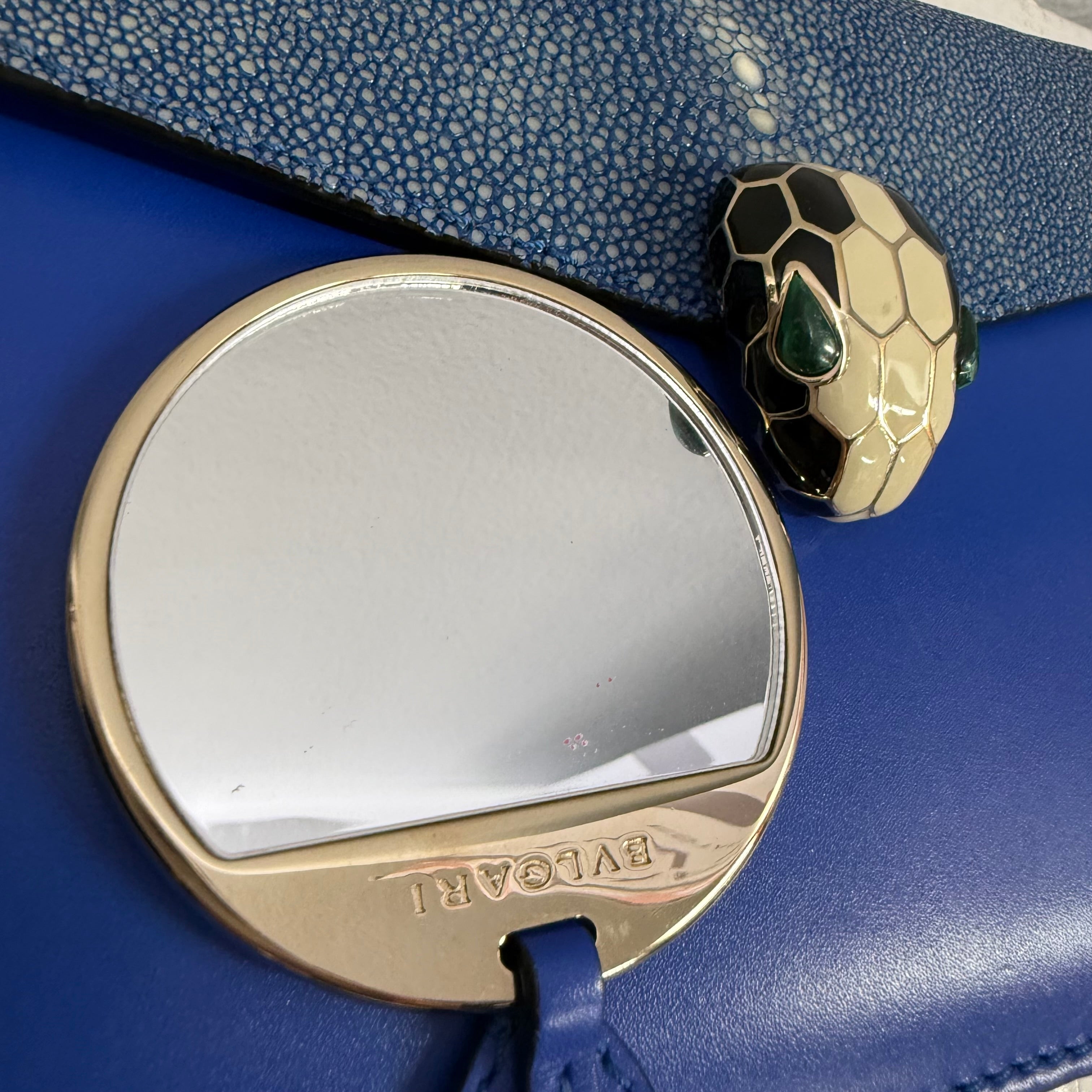 Bvlgari | Royal Blue Serpenti Chain Shoulder Bag – Exotic Textured Flap Mini Crossbody (Excellent Condition)