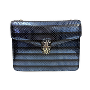 Midnight Blue Snakeskin Serpenti Style Chain Shoulder Bag – Metallic Exotic Mini Crossbody (Pristine Condition)