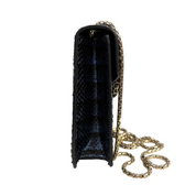 Midnight Blue Snakeskin Serpenti Style Chain Shoulder Bag – Metallic Exotic Mini Crossbody (Pristine Condition)