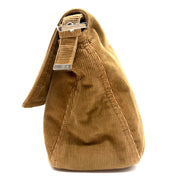 Fendi | Baguette Shoulder Bag | Brown Corduroy and Burgundy Leather | Silver-Tone FF Hardware