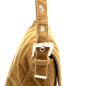 Fendi | Baguette Shoulder Bag | Brown Corduroy and Burgundy Leather | Silver-Tone FF Hardware
