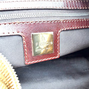 Fendi | Baguette Shoulder Bag | Brown Corduroy and Burgundy Leather | Silver-Tone FF Hardware