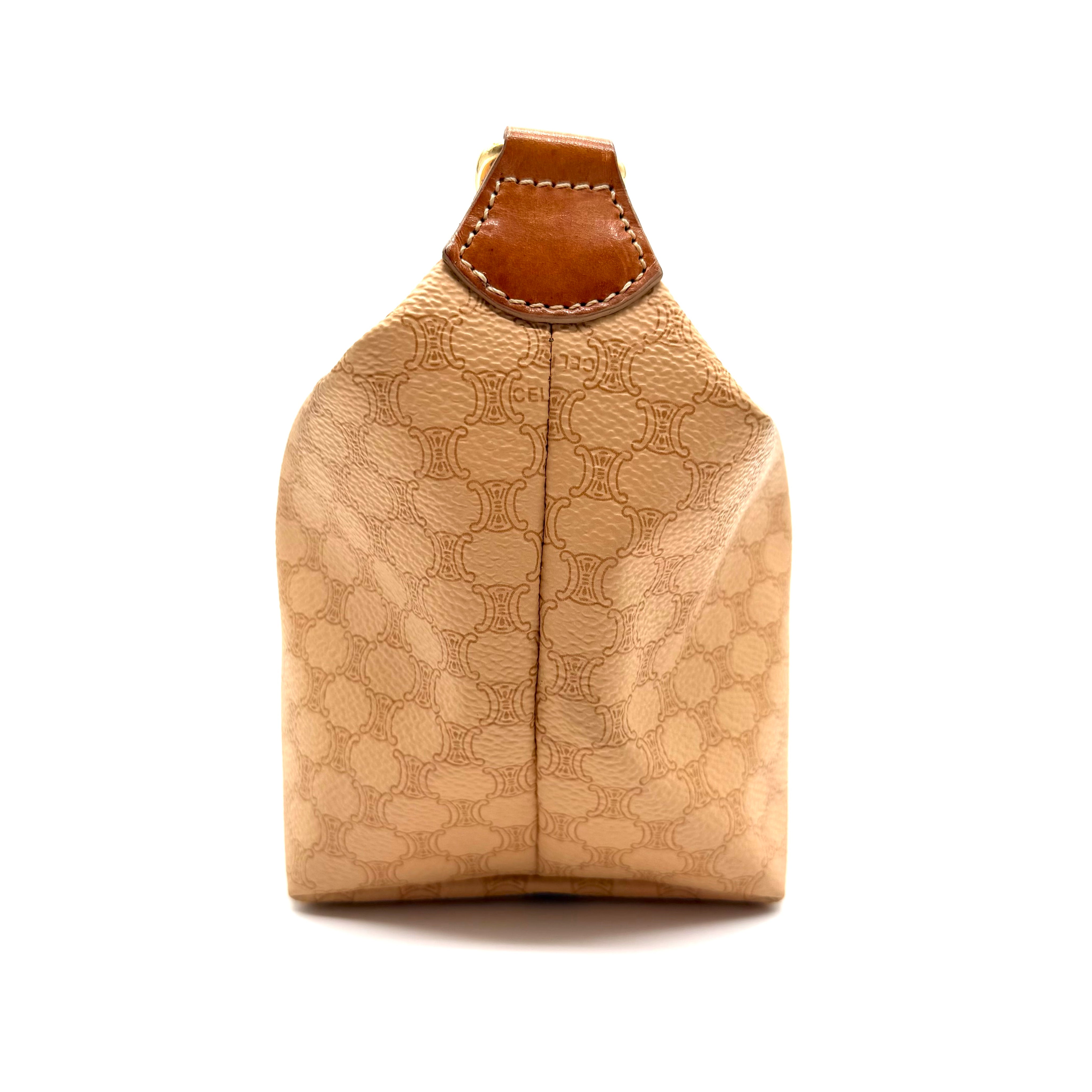 Celine | Macadam Triomphe Shoulder Bag | Beige Triomphe Canvas and Tan Leather | Gold-Tone Hardware