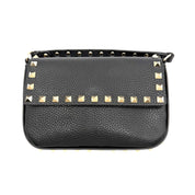 Valentino Garavani | Rockstud Crossbody Bag | Black Grained Leather | Gold-Tone Studded Hardware
