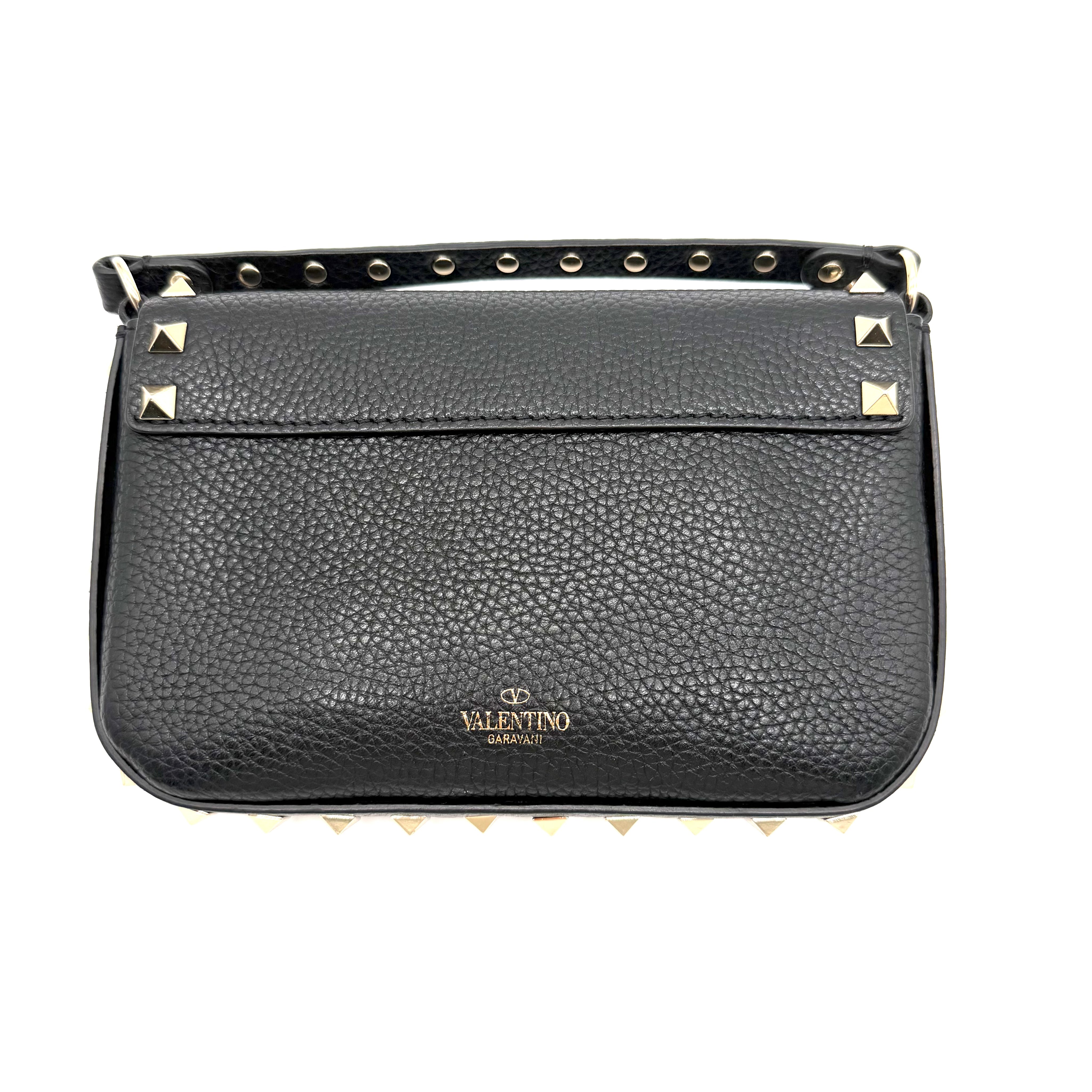 Valentino Garavani | Rockstud Crossbody Bag | Black Grained Leather | Gold-Tone Studded Hardware