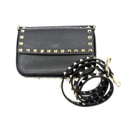 Valentino Garavani | Rockstud Crossbody Bag | Black Grained Leather | Gold-Tone Studded Hardware